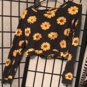 Sunflower Navy Long-Sleeved Crop Top